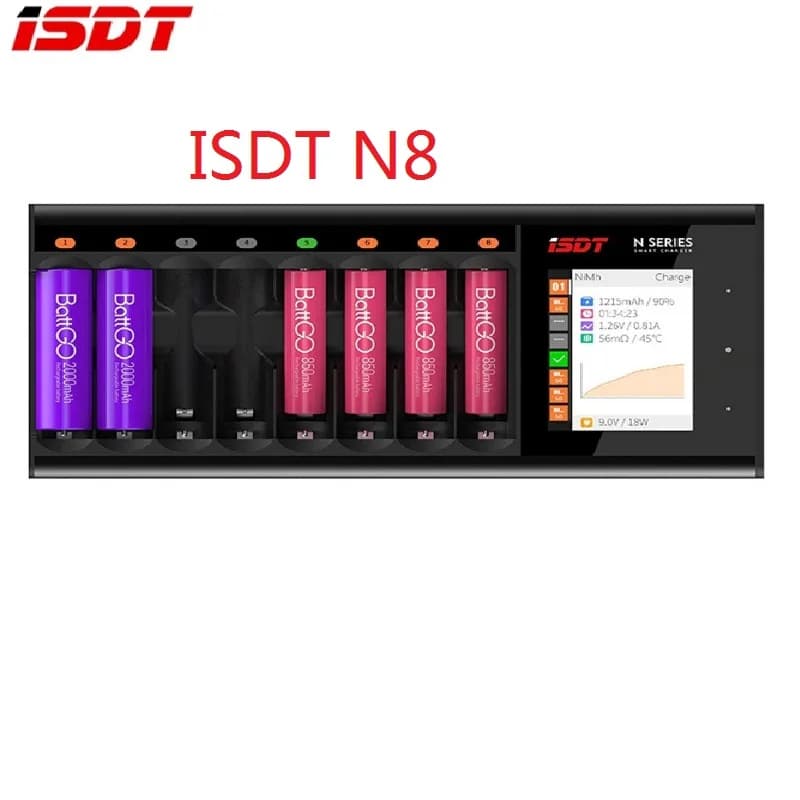 ISDT N8 LCD Display Universal Battery Charger,8-Slot Speedy Smart Battery Fast Charger for Rechargeable Batteries AA AAA Li-lon