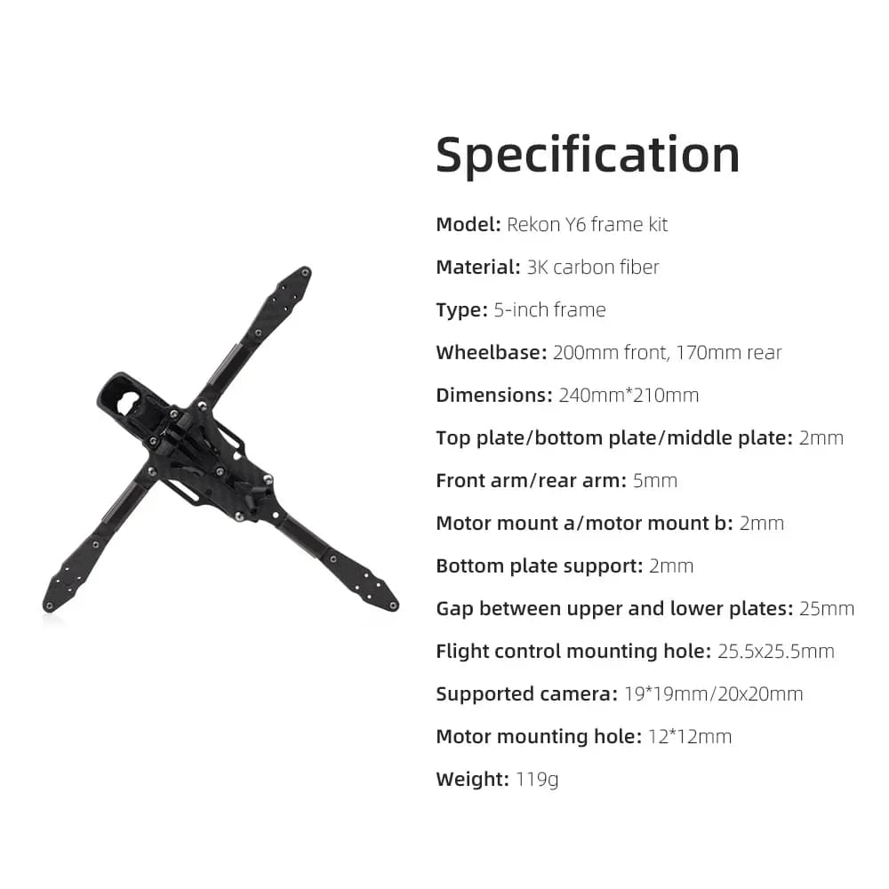 HGLRC Rekon Y6 5inch Frame Kits - for Analog/O3/O4/Moonlight 5