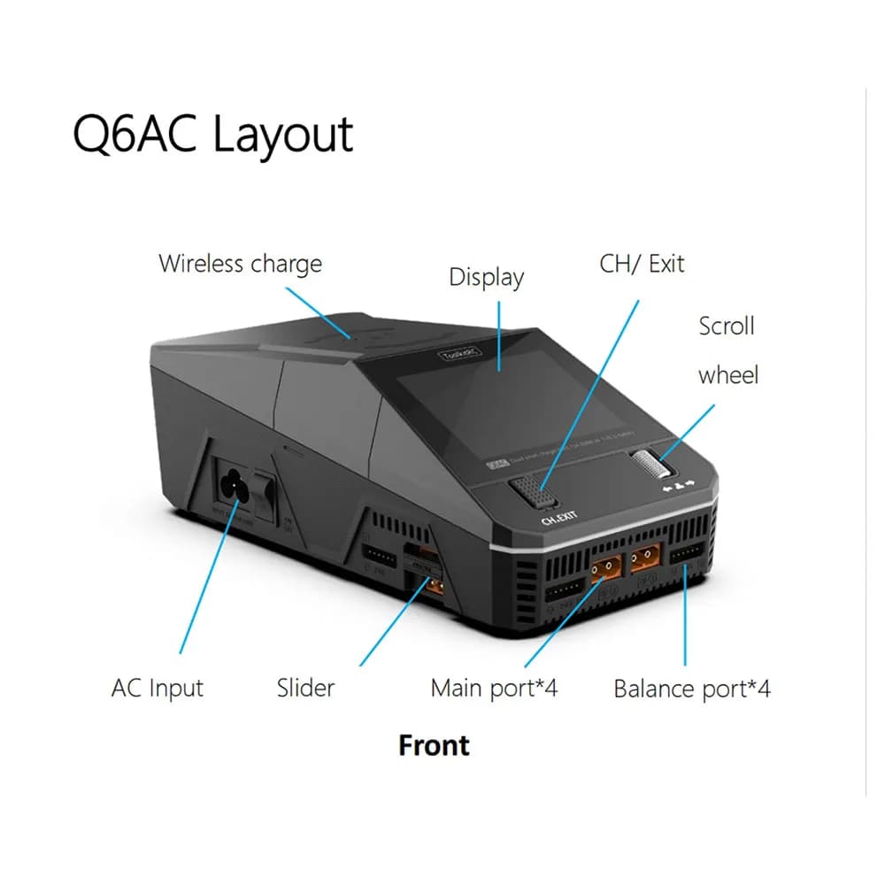 NEW ToolkitRC Q6AC Charger AC 400W/DC 1000W 4CH output Built-in 65W USB A/TYPEC Output ,LiPo, 1-6S，NiMH 1-16S,PB 1-10S Charger 3