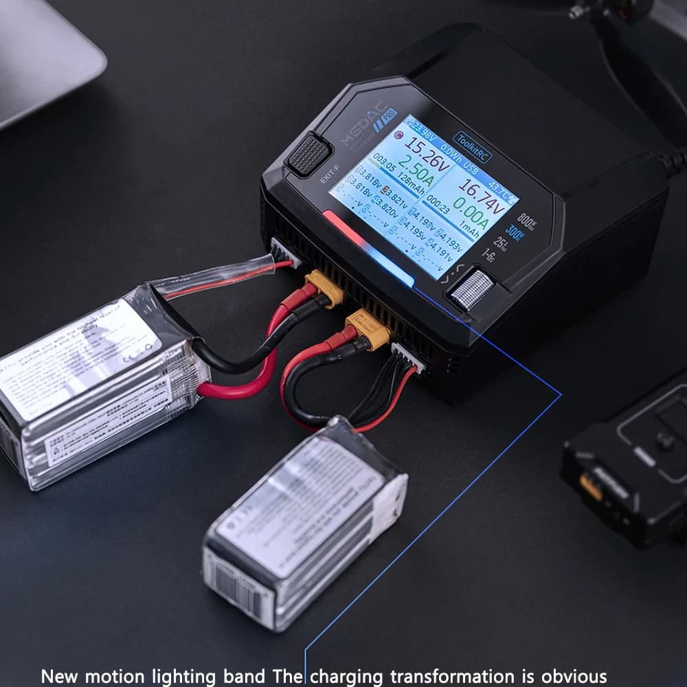 ToolkitRC M6DAC PRO V2 Dual Channel Smart Lipo Battery Charger Discharger AC 200W DC 800W 16A for 1-6S LiHV LiPo PD65W FPV Drone 3