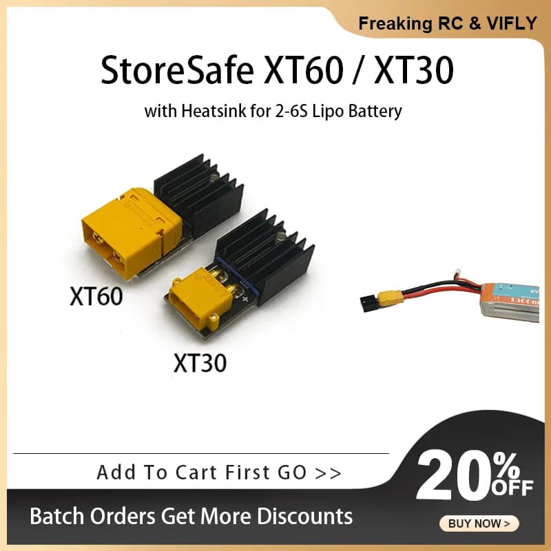 VIFLY StoreSafe Smart Lipo Battery Discharger XT30 / XT60 with Heatsink for 2-6S Lipo Battery