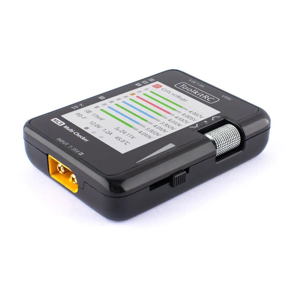 ToolkitRC MC8 Mini Size Cell checker 32 Bit 2-8S Battery Multi-Checker PWM Output PPM SBUS Readout With USB-C Fast Charging 2