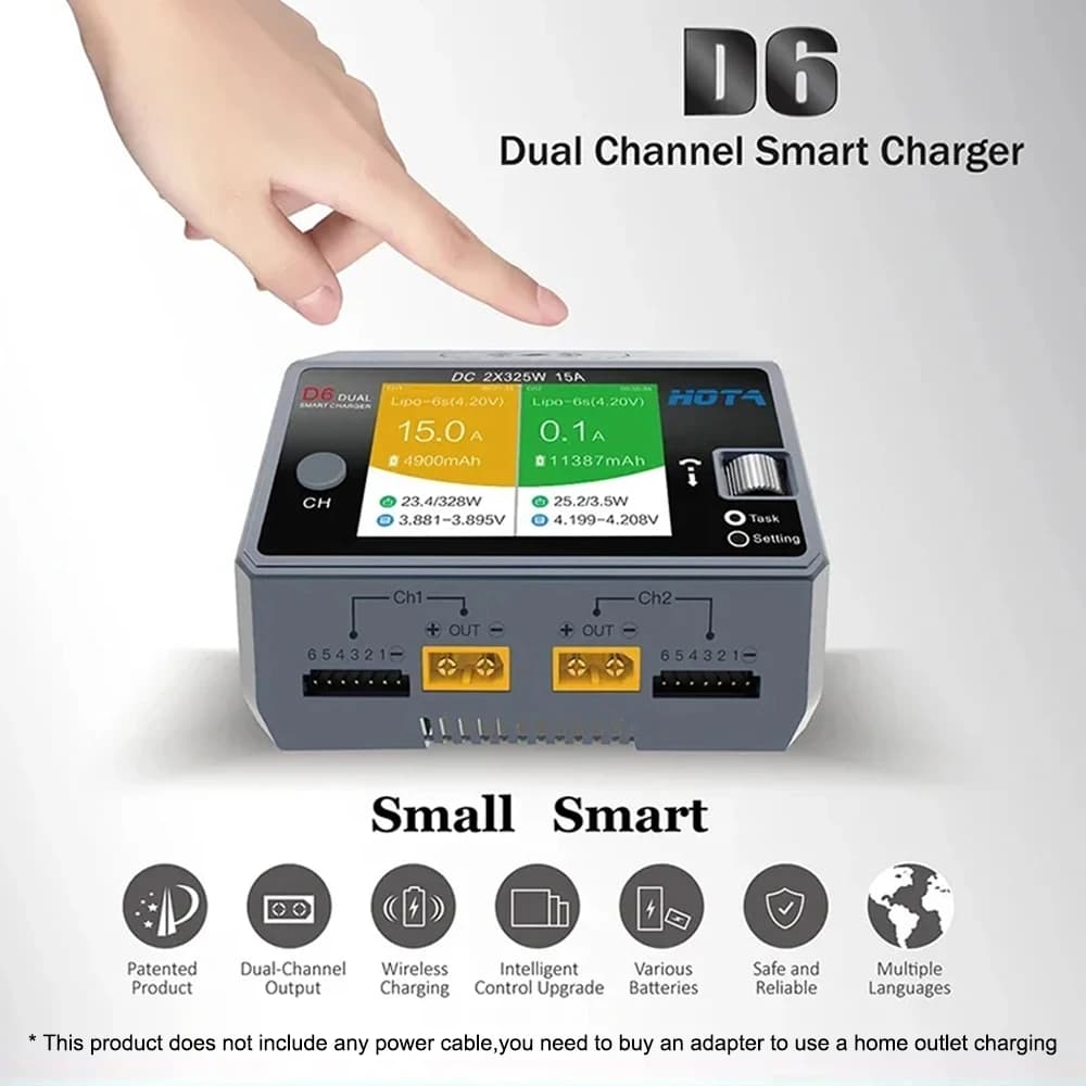 HOTA D6 Dual Smart Charger 15A DC650W with Built-in Micro USB Port for Lipo LiIon NiMH Batteries Compatible with iPhone Samsung 2