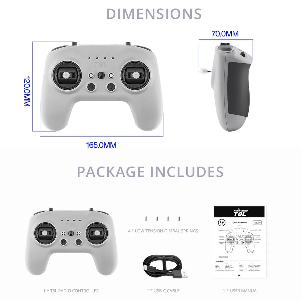 RadioMaster T8L 2.4GHz ExpressLRS 10CH CRSF Protocol Hall Gimbals Compact Remote Control Transmitter 2