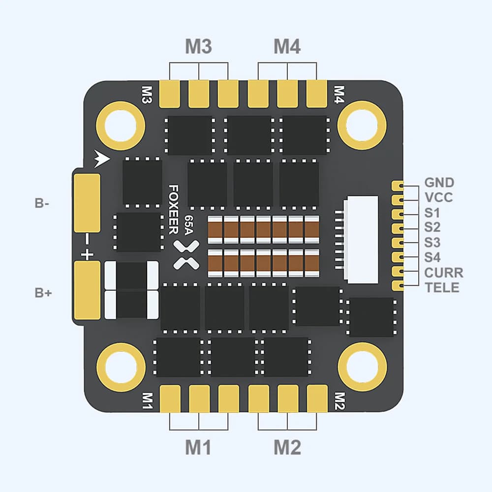 FOXEER Reaper F4 128K 65A ESC BLHeli32 4in1 3-8S Lipo Input Signal DShot 150/ 300/ 600/ 1200/ MultiShot/OneShot for RC FPV Drone 6