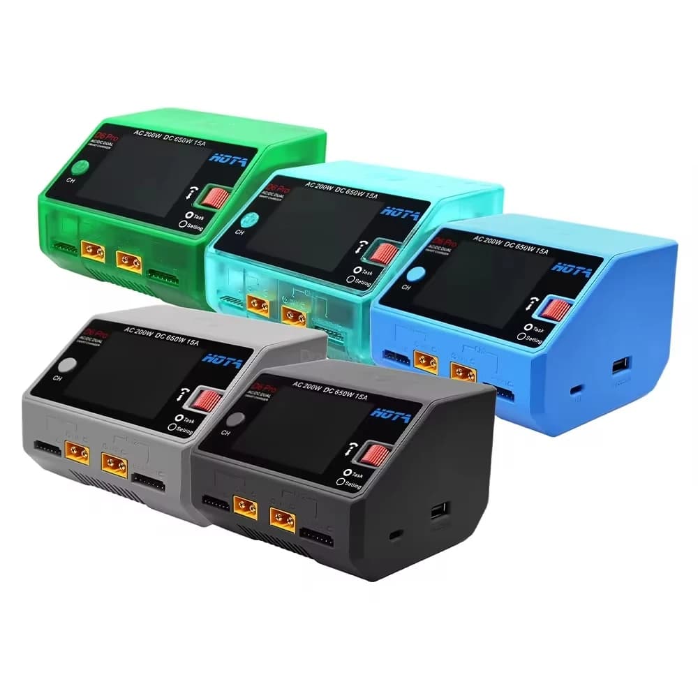 HOTA D6 Pro Smart Charger Dual Channel AC200W DC650W 15A, Supports LiPo/NiMH/NiCd/NiZn & Phone Charging for FPV Drone 6