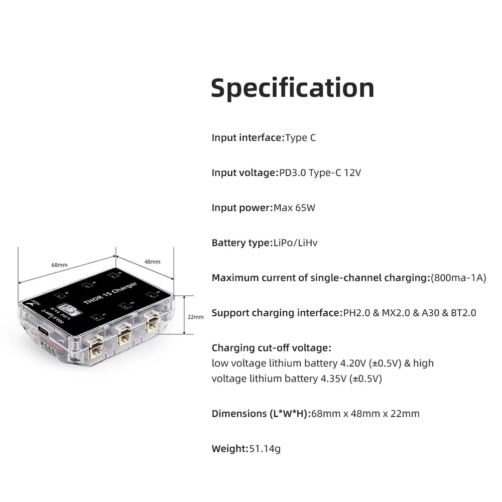 1s 6-way Parallel Charging Board Lipo/lihv Charger Hglrc Thor 1s Charger V2 Compatible With Ph2.0 Bt2.0 A30 Mx20 Connector 6