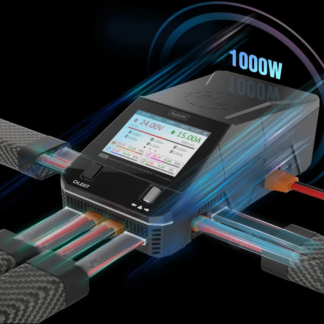 NEW ToolkitRC Q6AC Charger AC 400W/DC 1000W 4CH output Built-in 65W USB A/TYPEC Output ,LiPo, 1-6S，NiMH 1-16S,PB 1-10S Charger 2