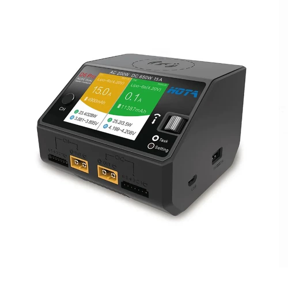 HOTA D6 Pro 200W AC/650W DC Dual Channel Wireless Battery Charger for LiPo LiHV NiMH NiCd RC Drone 3