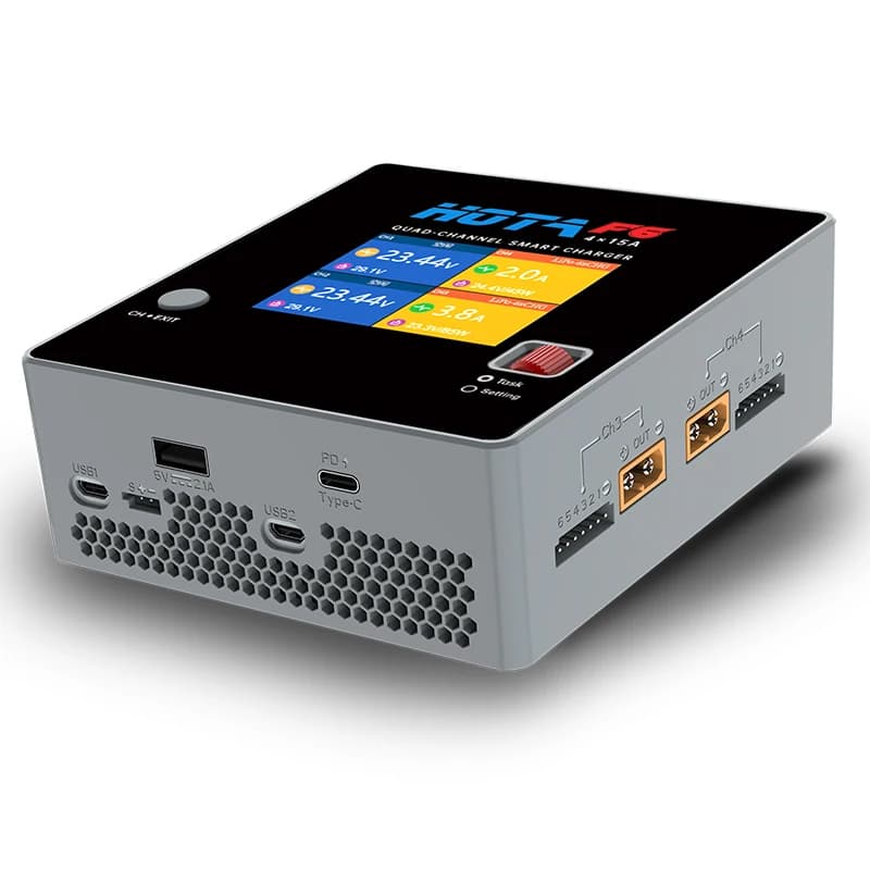 HOTA F6 Four Channel Smart Charger DC1000W 4*15A for Lipo LiIon NiMH Lipo Remote Control Model Balance Charger USB Type-C 3