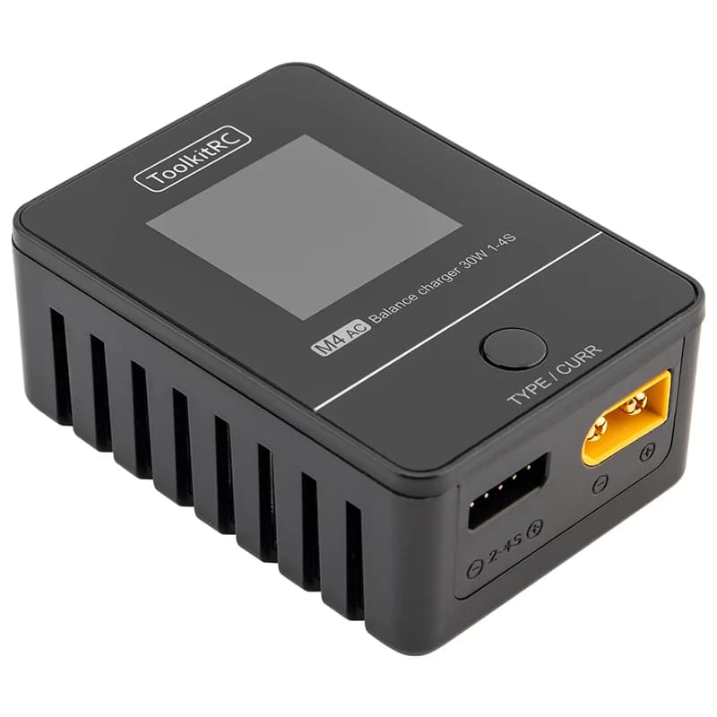 ToolkitRC M4AC 1S 2S 3S Lipo Battery Charger 30W with IPS Display XT30/ XT60 Interface for LiHV NiMh RC Racing Drone Battery 4