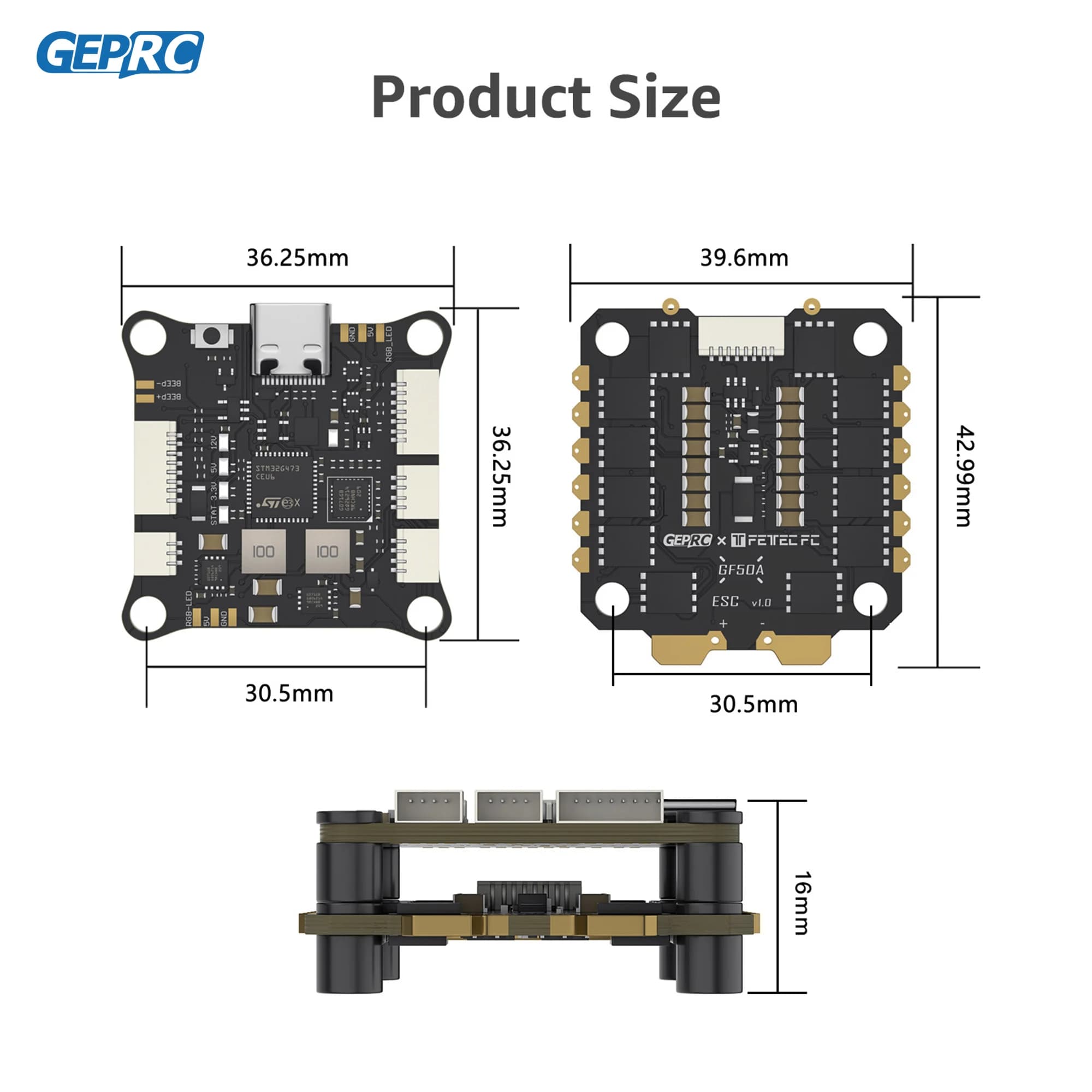 GEPRC Fettec G4 Alpha GF50A FPV Stack G473 Flight Controller FETTEC S2M Dshot2400 GF50A 4IN1 ESC for FPV Freestyle Drone Model 5