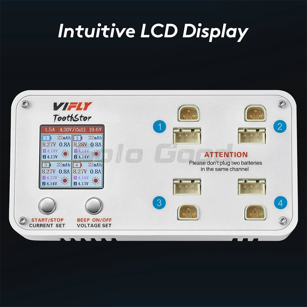 VIFLY ToothStor - 4 Port 2S Balance Charger with Storage Mode Supports BT 3.0 and XH2.54 For RC FPV Freestyle Racing Drone 6