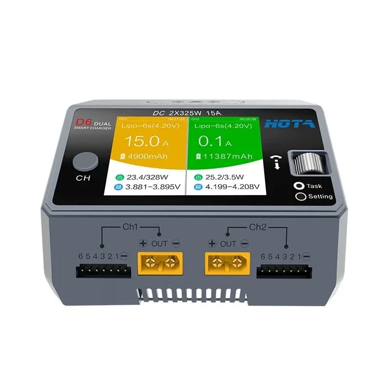 HOTA D6 Dual Smart Charger DC650W 15A Built-in Micro USB for 1-6S Lipo LiHV/NiZn/Nicd/NiMH Battery 2