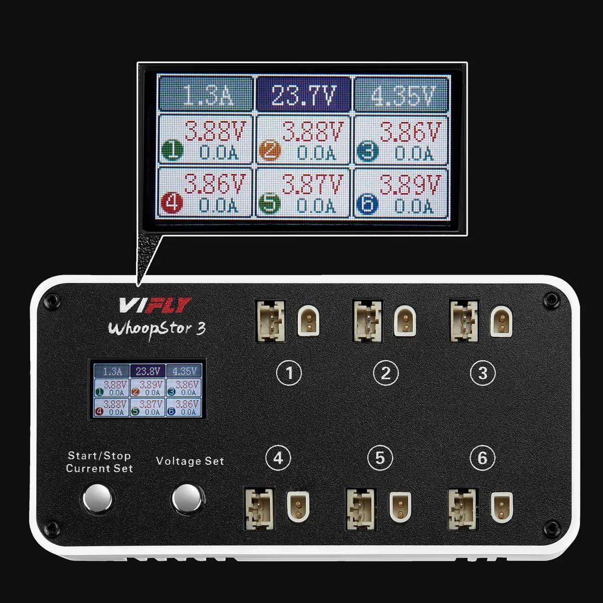 VIFLY WhoopStor 3 V3 6 Ports 1S LIPO LiHV Battery Charger Discharger Storage LCD TYPE-C DC TX60 For FPV Drone BT2.0 PH2.0 3