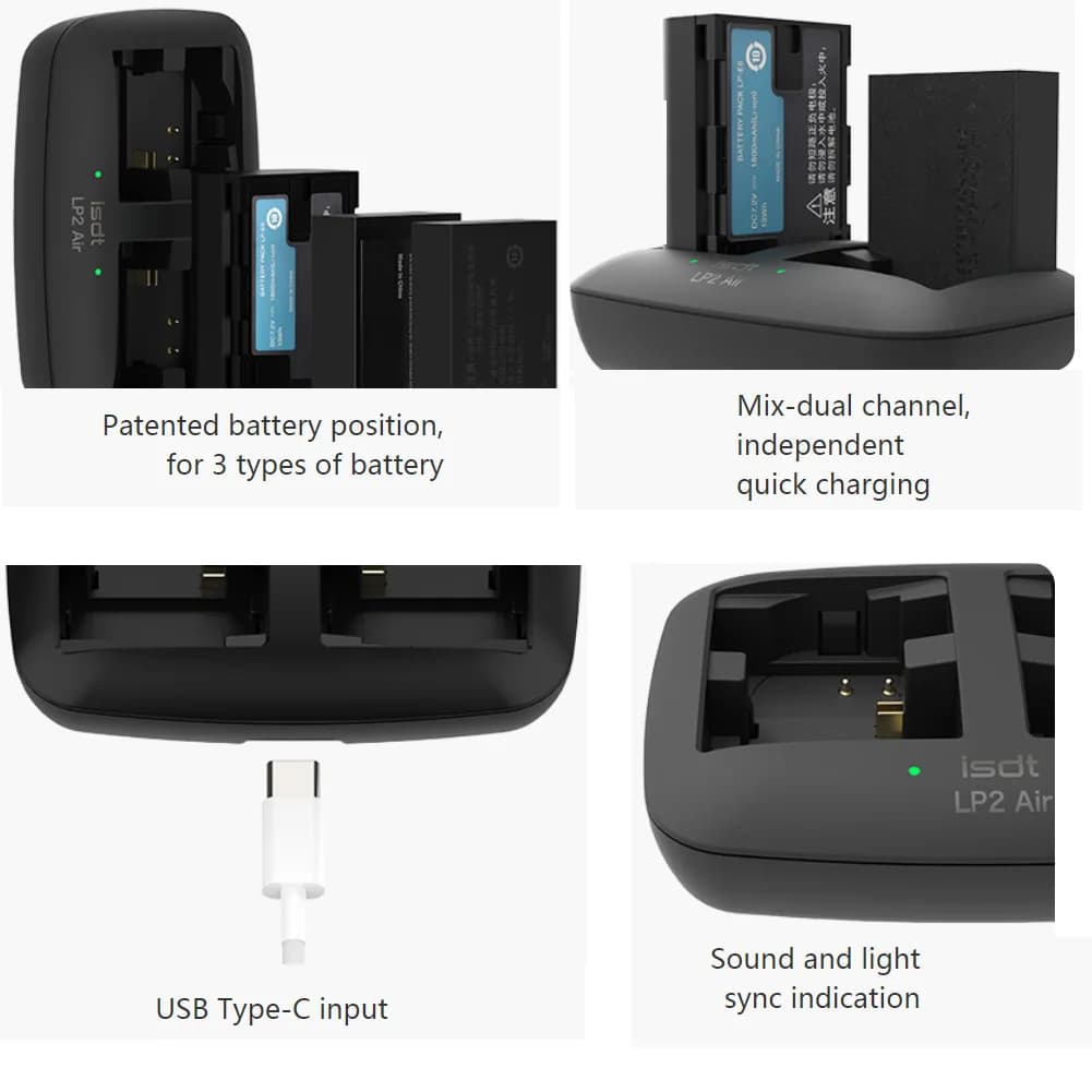 ISDT LP2 Air Battery Charger Mix-dual Channel/ APP Connection Compatible 3 Types Battery For Canon Digital Video Equipment 4