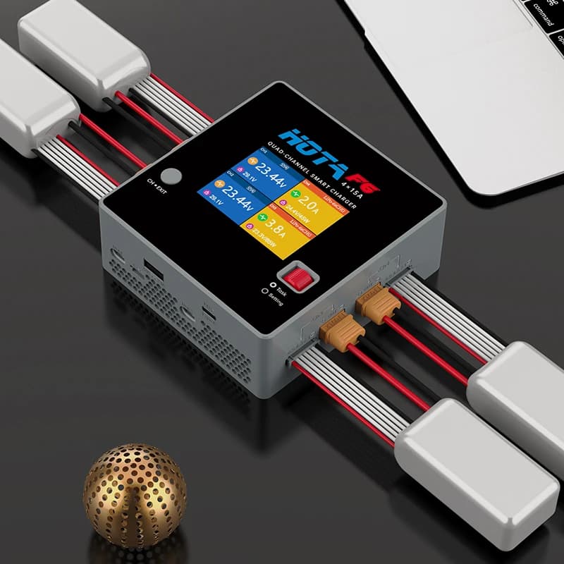 HOTA F6 Four Channel Smart Charger DC1000W 4*15A for Lipo LiIon NiMH Lipo Remote Control Model Balance Charger USB Type-C