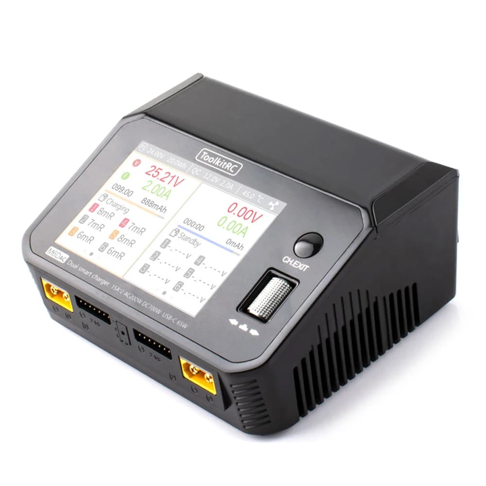 ToolkitRC M6dac Dual Channel Smart Lipo Battery Charger Discharger AC 200W DC 350WX2 15A for 1-6S LiHV Lipo Battery PD 65W 2