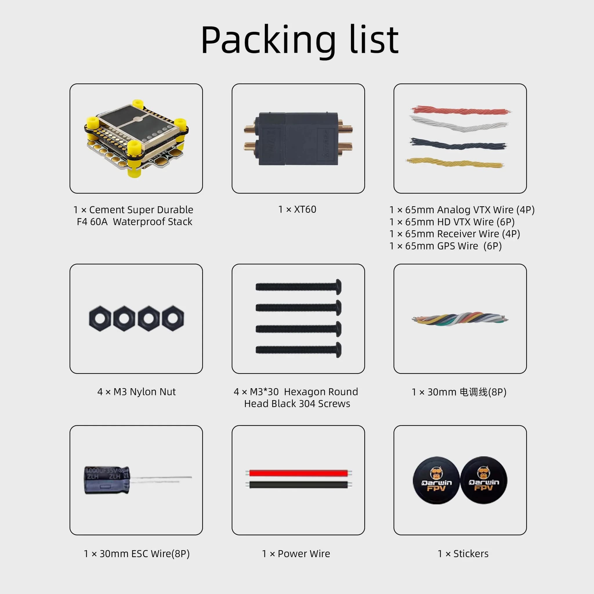 DarwinFPV Waterproof Cement Series Ultra-Durable F4 60A Flight Controller Stack F435 30A / 45A AM32 AIO F4 60A MPU6000 6