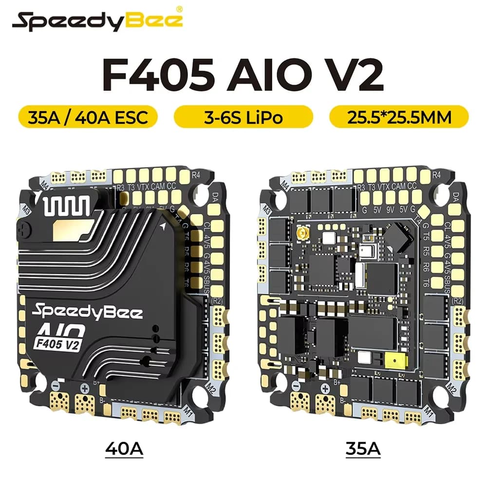 SpeedyBee F405 AIO 40A V2 H2 CNC/F405 V2 35A Flight Controller 25.5x25.5 3-6S Upgraded Flight Controller and ESC Integrated Mode