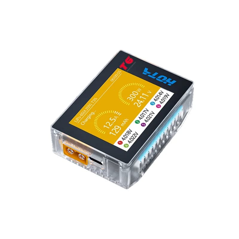 HOTA T6 Smart Charger  DC/PD Dual Input 300W 2.4IPS Supports XT60 and TYPE-C Interfaces Compatible  PD3.0 FPV RC Battery Charger 6
