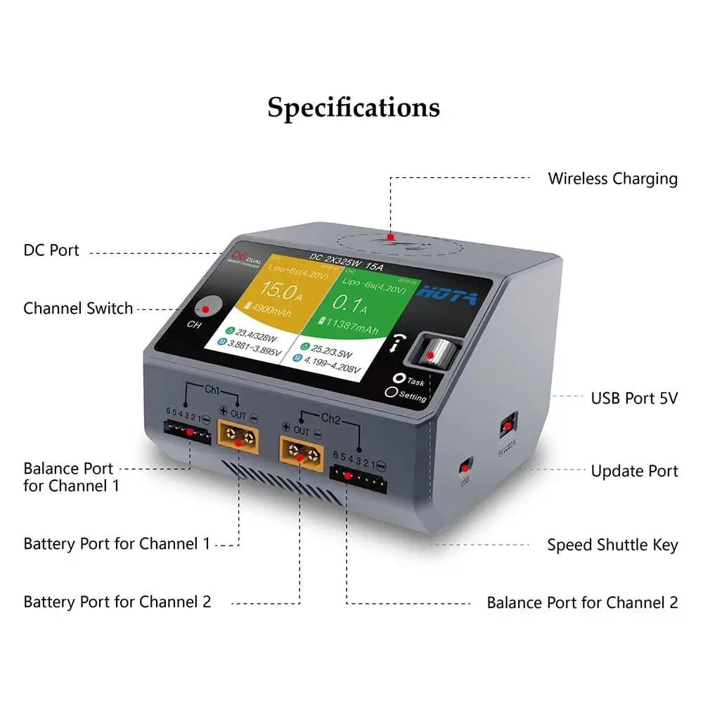 HOTA D6 Dual Smart Charger DC650W 15A Built-in Micro USB for Lipo LiIon NiMH Battery with iPhone Samsung 3