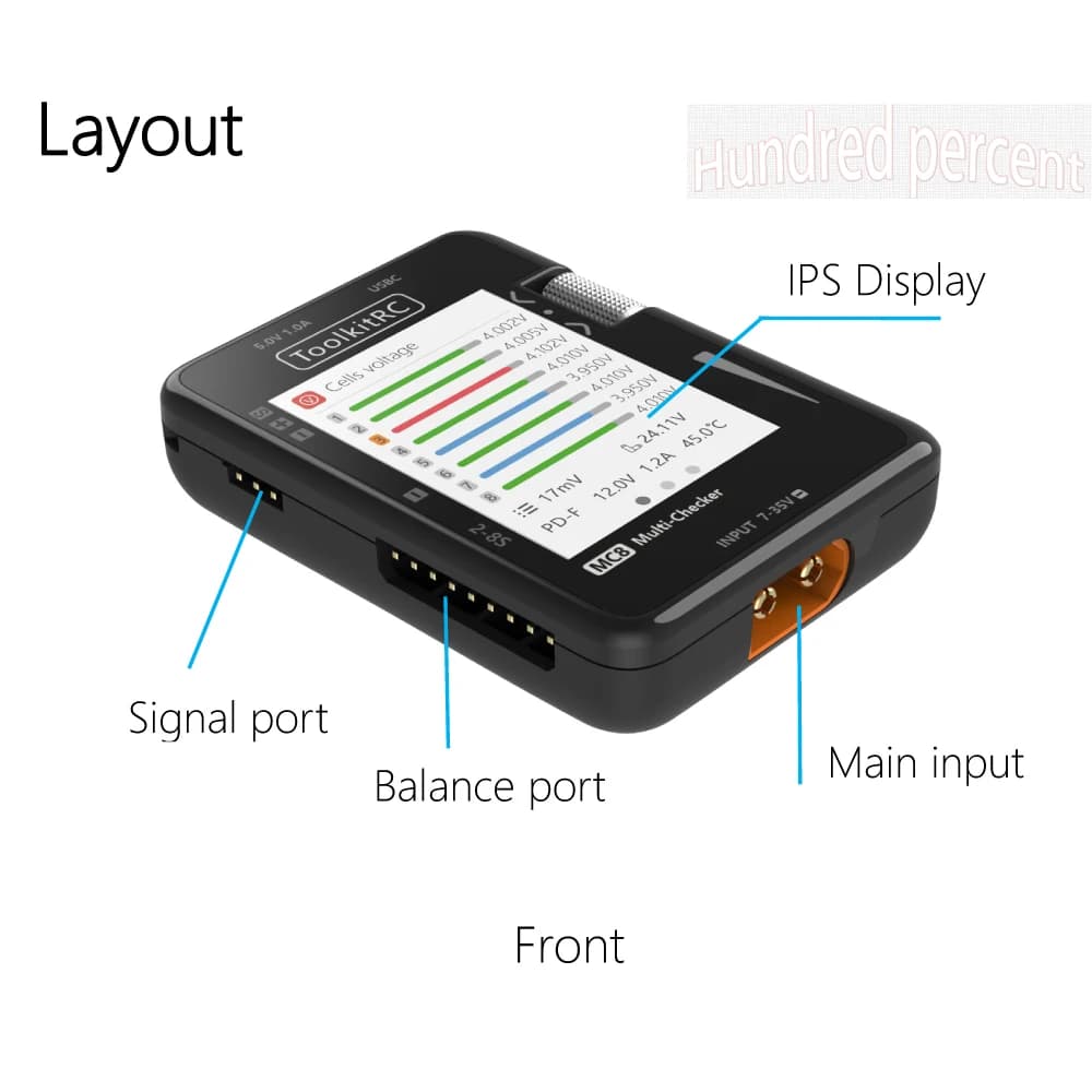 ToolkitRC MC8 Mini Size Cell checker 32 Bit 2-8S Battery Multi-Checker PWM Output PPM SBUS Readout With USB-C Fast Charging 3