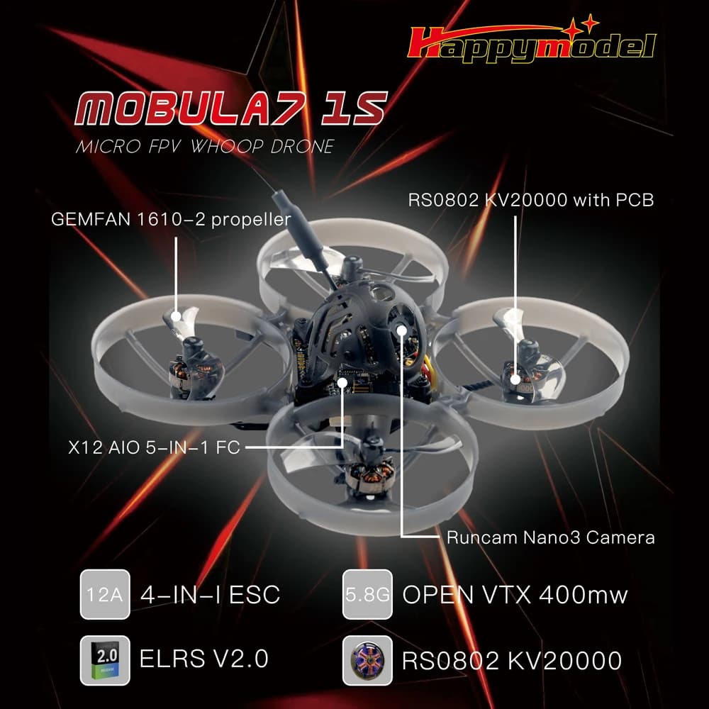 Happymodel Mobula7 Mobula 7 1S 75mm Micro FPV Whoop RC FPV Racing Drone with 5.8G Openvtx 400mW VTX Caddx Ant Camera RS0802 6