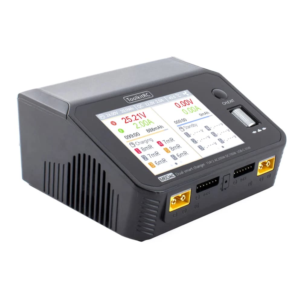 ToolkitRC M6dac Dual Channel Smart Lipo Battery Charger Discharger AC 200W DC 350WX2 15A for 1-6S LiHV Lipo Battery PD 65W 5
