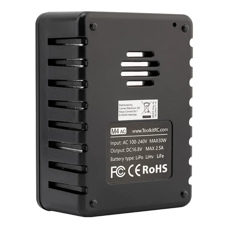 ToolkitRC M4AC 1S 2S 3S Lipo Battery Charger 30W with IPS Display XT30/ XT60 Interface for LiHV NiMh RC Racing Drone Battery 5