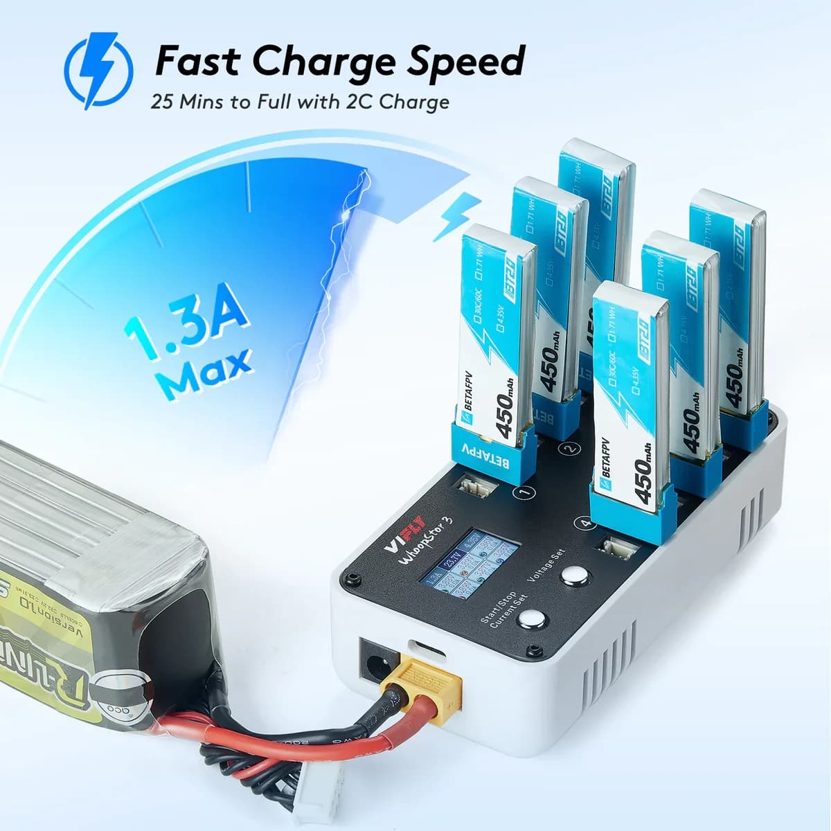 VIFLY WhoopStor 3 V3 6 Ports 1S LIPO LiHV Battery Charger Discharger Storage LCD TYPE-C DC TX60 For FPV Drone BT2.0 PH2.0 4