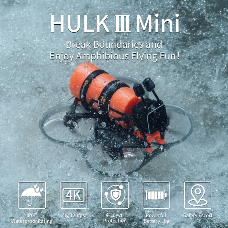 DarwinFPV HULK-III Mini IP67 Waterproof FPV Drone with 4K/1080P HD Camera, Long Endurance Battery, RC Quadcopter (Excludes O4 Pr