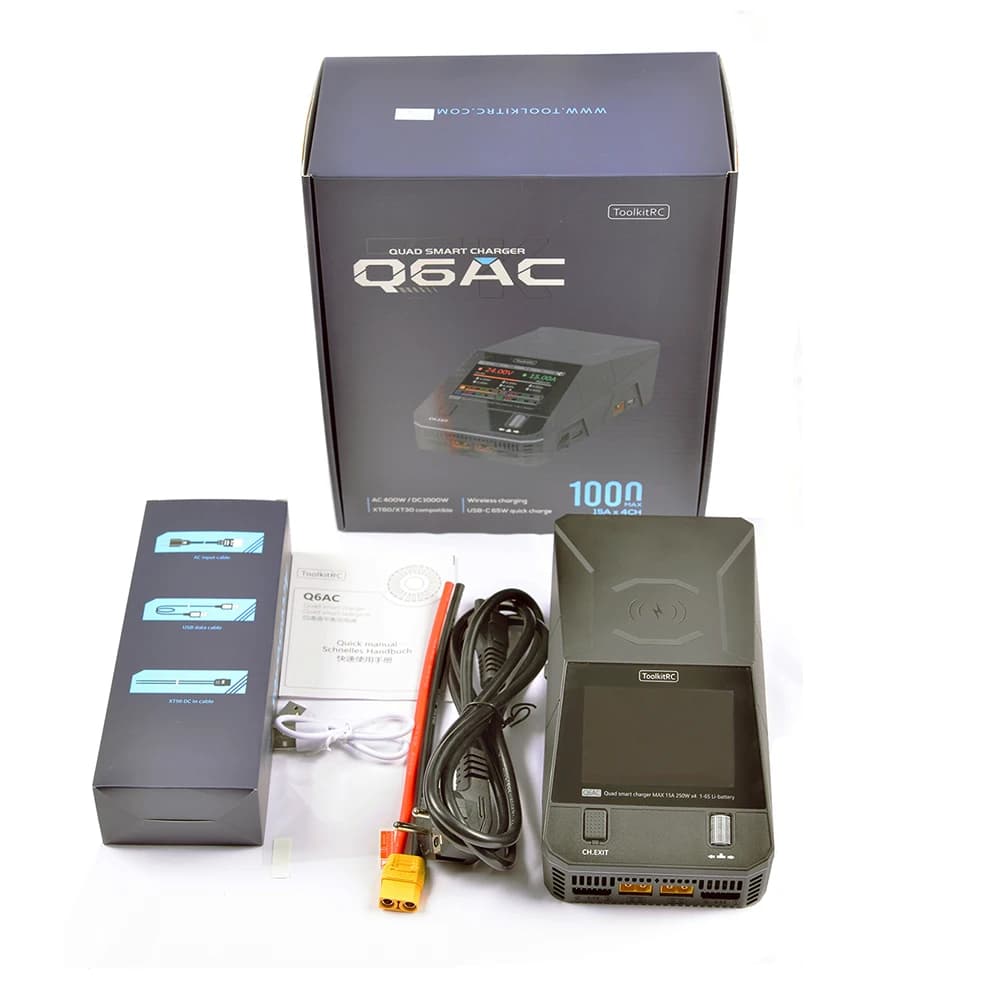 NEW ToolkitRC Q6AC Charger AC 400W/DC 1000W 4CH output Built-in 65W USB A/TYPEC Output ,LiPo, 1-6S，NiMH 1-16S,PB 1-10S Charger 6
