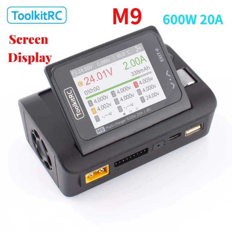 ToolkitRC M9 Lipo LiFe Battery Charger 600W 20A Smart USB Fast Charging with Audio Function for 1-8S RC Model Batteries