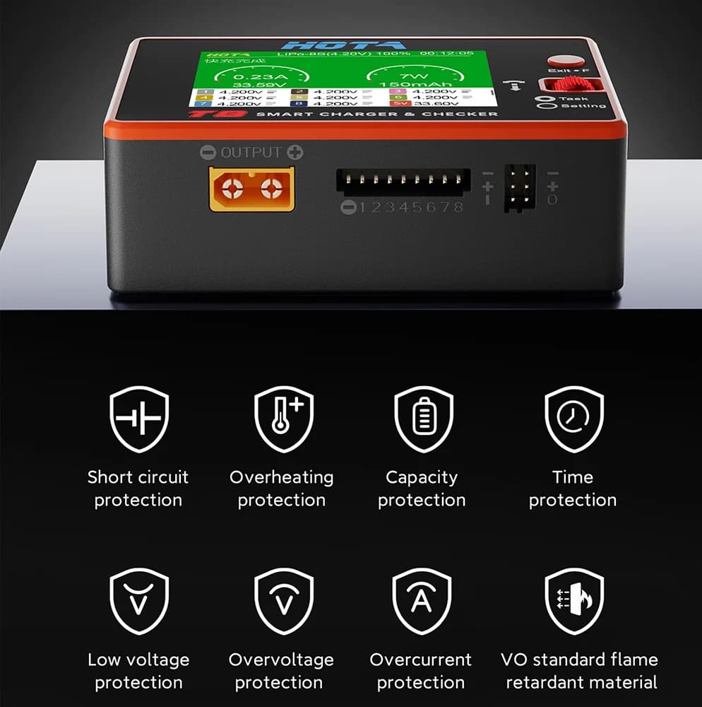 HOTA T8 Smart Balance Charger 1-8S Lithium Battery FPV Drone 22A Current 650W 6