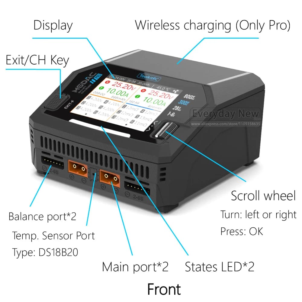 ToolkitRC M6DAC PRO Charger Fast 1-6S Intelligent Balance 2CH AC/DC Toy Model Car Drone Power Lithium Battery XT60 IPS FPV EU 3