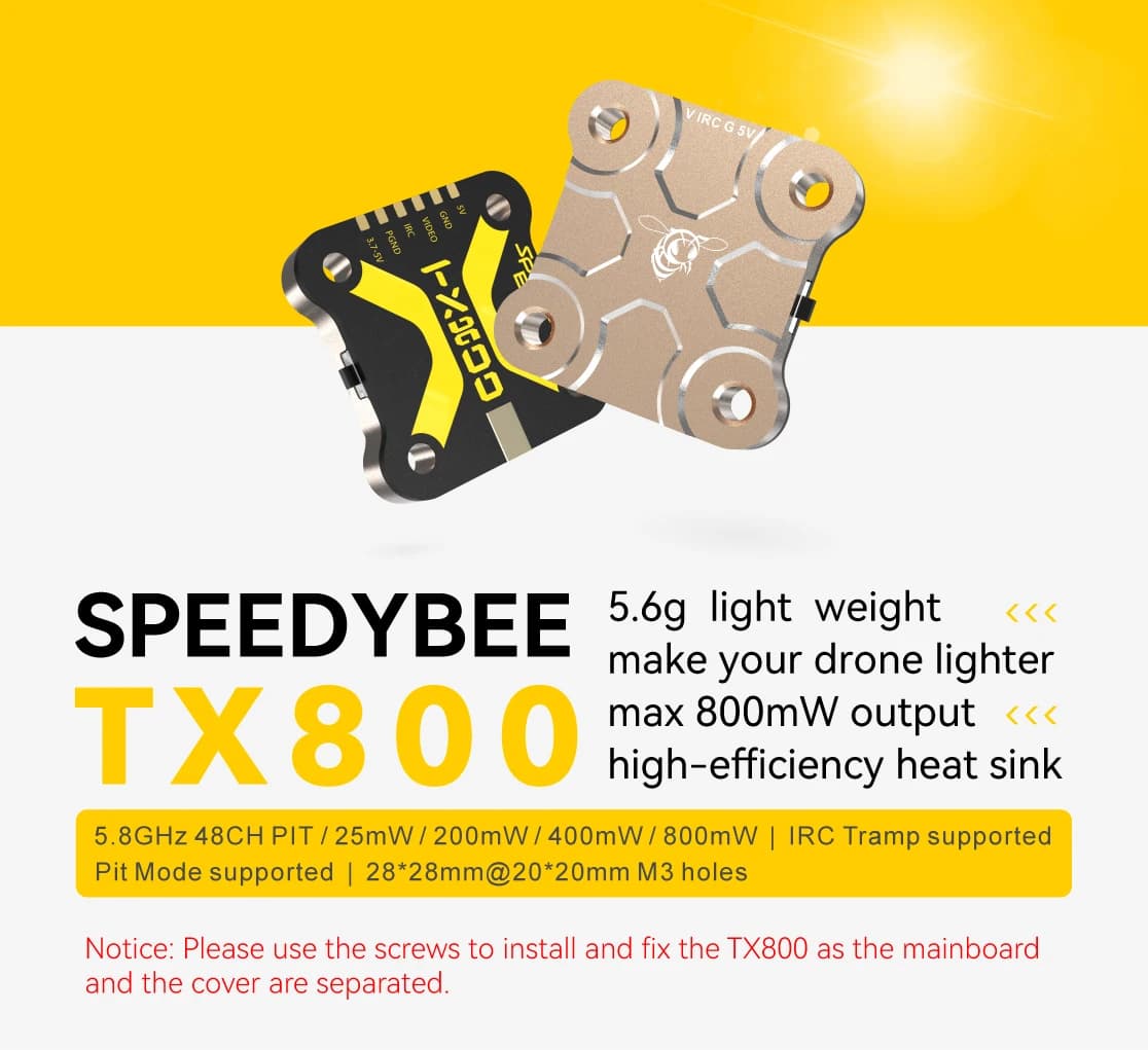 SpeedyBee TX800 VTX 5.8G 48CH PitMode 25mW/200mW/400mW/800mW Output Long Range Transmitter Tramp Support For RC FPV Racing Drone 6