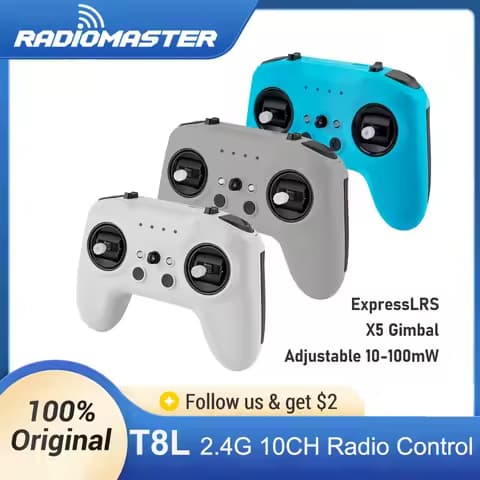 NEW RadioMaster T8L Radio FCC / LBT 2.4G ELRS 10CH Transmitter X5 Hall Gimbal Adjustable Power 10-100mW Wi-Fi Remote Controller